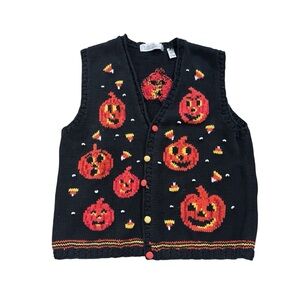 Vintage 90s Karen Scott Halloween pumpkins sweater vest